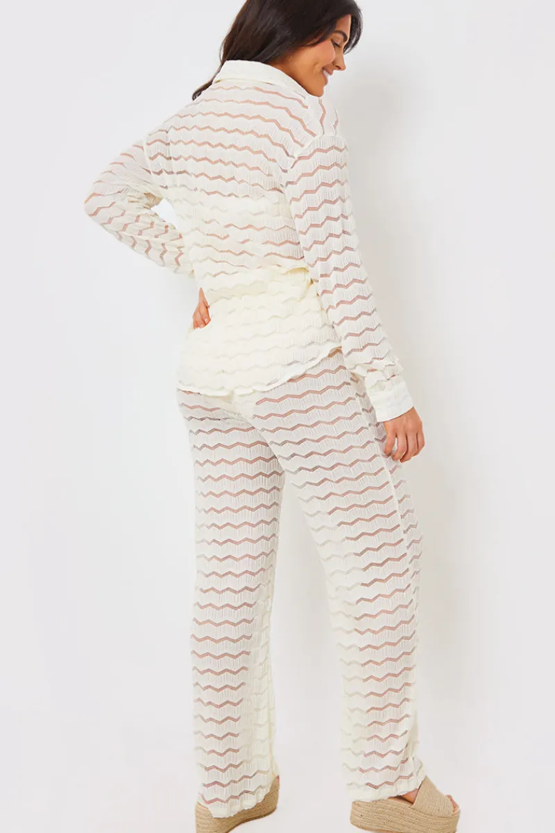Sheered Chevron Wide Leg Trousers|In the Style Best