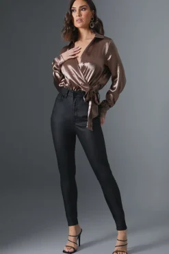 Shimmer Wrap Bodysuit|In The Style New