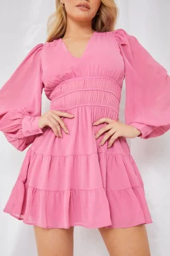 Shirred Waist Tiered Dress|In the Style Hot