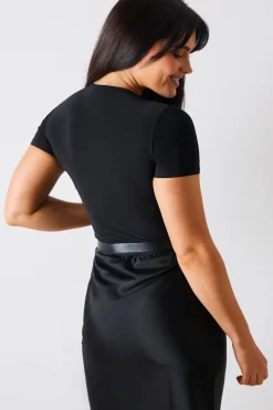 Short Sleeve Double Layer Slinky Bodysuit|In The Style Sale