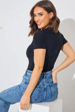 Short Sleeve Double Layer Slinky Bodysuit|In The Style Sale