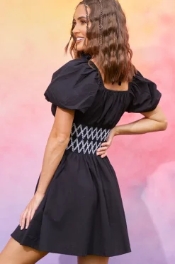 Short Sleeve Milkmaid Dress With Embroidery Detail|In the Style Discount