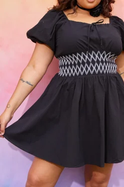 Short Sleeve Milkmaid Dress With Embroidery Detail|In the Style Discount