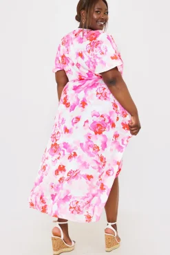 Short Sleeve Satin Wrap Belted Midaxi Dress|In the Style Outlet