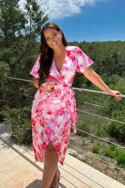 Short Sleeve Satin Wrap Belted Midaxi Dress|In the Style Outlet