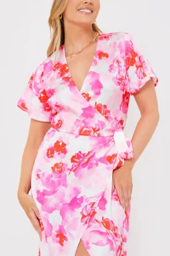 Short Sleeve Satin Wrap Belted Midaxi Dress|In the Style Outlet