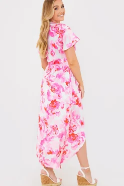 Short Sleeve Satin Wrap Belted Midaxi Dress|In the Style Outlet