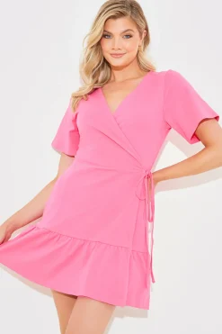 Short Sleeve Wrap Swing Dress|In The Style Online