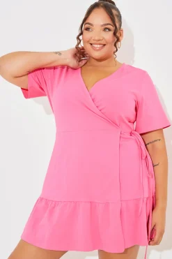 Short Sleeve Wrap Swing Dress|In The Style Online