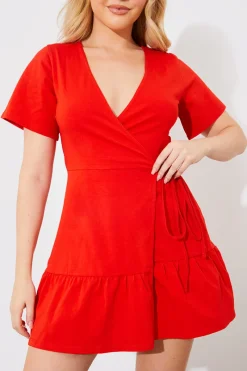 Short Sleeve Wrap Swing Dress|In The Style Online