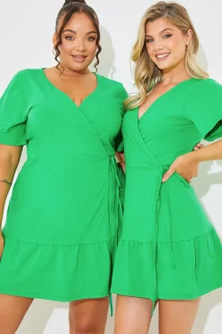 Short Sleeve Wrap Swing Dress|In The Style Online