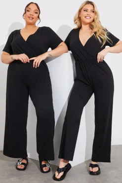 Short Sleeve Wrap Wide Leg Jumpsuit|In The Style New