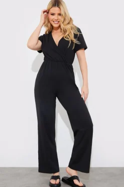 Short Sleeve Wrap Wide Leg Jumpsuit|In The Style New