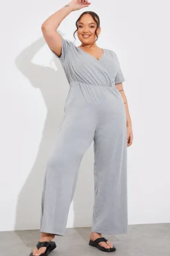 Short Sleeve Wrap Wide Leg Jumpsuit|In The Style New