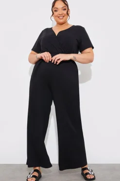 Short Sleeve Wrap Wide Leg Jumpsuit|In The Style New