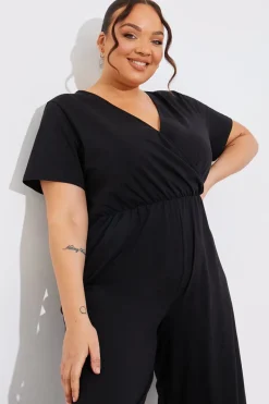 Short Sleeve Wrap Wide Leg Jumpsuit|In The Style New
