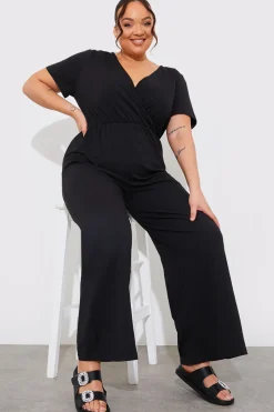 Short Sleeve Wrap Wide Leg Jumpsuit|In The Style New