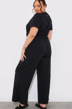 Short Sleeve Wrap Wide Leg Jumpsuit|In The Style New