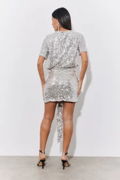 Draped Sequin Mini Skirt|In the Style Clearance