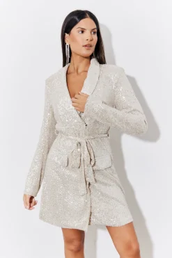 Sequin Belted Blazer Dress|In the Style New