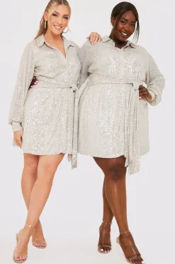Sequin Tie Drape Dress|In the Style Sale