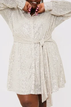 Sequin Tie Drape Dress|In the Style Sale