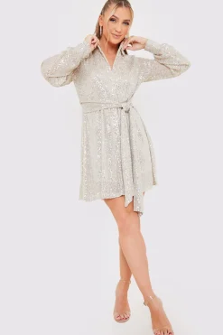 Sequin Tie Drape Dress|In the Style Sale