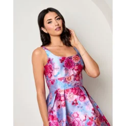 Sleeveless Floral Fit and Flare Midi Dress in Blue|CHI CHI LONDON Hot