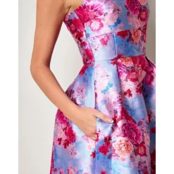 Sleeveless Floral Fit and Flare Midi Dress in Blue|CHI CHI LONDON Hot
