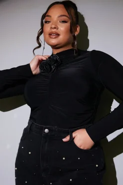 Slinky Detachable Corsage Ruched Bodysuit|In the Style Online