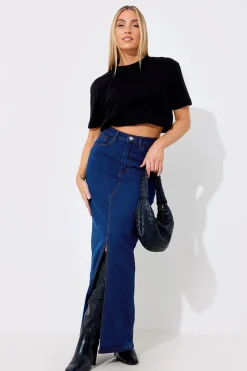 Split Detail Denim Maxi Skirt|In The Style Discount