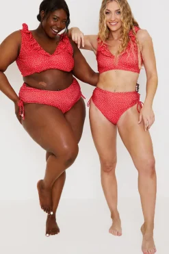 Spot Print High Waisted Bikini Bottoms With Ruched Sides|In the Style Outlet