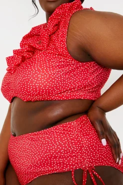 Spot Print High Waisted Bikini Bottoms With Ruched Sides|In the Style Outlet