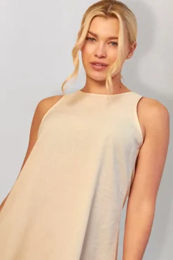 Linen High Neck Sleeveless Smock Mini Dress|In The Style Outlet