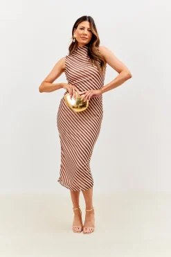 Stripe Printed Mesh Bodycon Midaxi Dress|In the Style Best