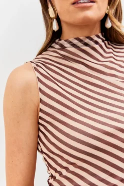 Stripe Printed Mesh Bodycon Midaxi Dress|In the Style Best