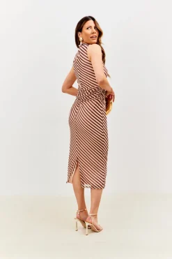 Stripe Printed Mesh Bodycon Midaxi Dress|In the Style Best
