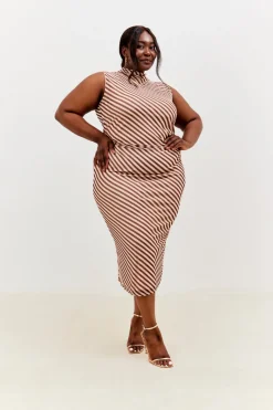 Stripe Printed Mesh Bodycon Midaxi Dress|In the Style Best