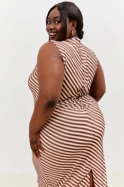 Stripe Printed Mesh Bodycon Midaxi Dress|In the Style Best