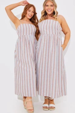 Striped Linen Look Midaxi Dress|In the Style