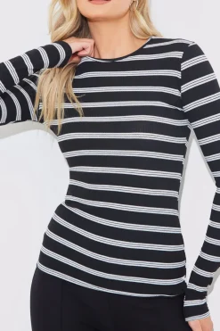 Striped Ribbed Long Sleeve Top|In the Style Sale