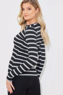 Striped Ribbed Long Sleeve Top|In the Style Sale