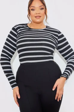 Striped Ribbed Long Sleeve Top|In the Style Sale