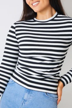 Striped Ribbed Long Sleeve Top|In the Style Sale