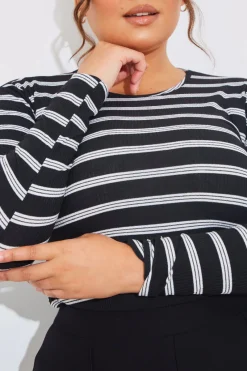 Striped Ribbed Long Sleeve Top|In the Style Sale