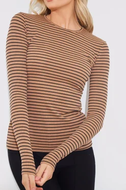 Striped Ribbed Long Sleeve Top|In the Style Sale