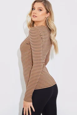 Striped Ribbed Long Sleeve Top|In the Style Sale