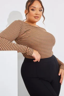 Striped Ribbed Long Sleeve Top|In the Style Sale