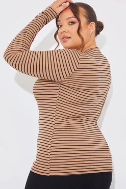 Striped Ribbed Long Sleeve Top|In the Style Sale