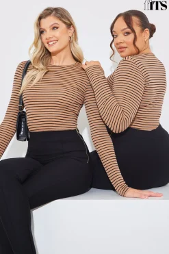 Striped Ribbed Long Sleeve Top|In the Style Sale